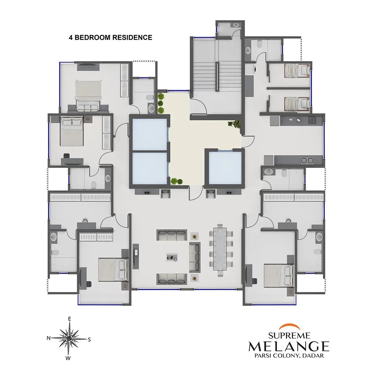 Floor plan of 4 BHK 1672 Sq. Ft. Apartment in Supreme Melange, Mumbai