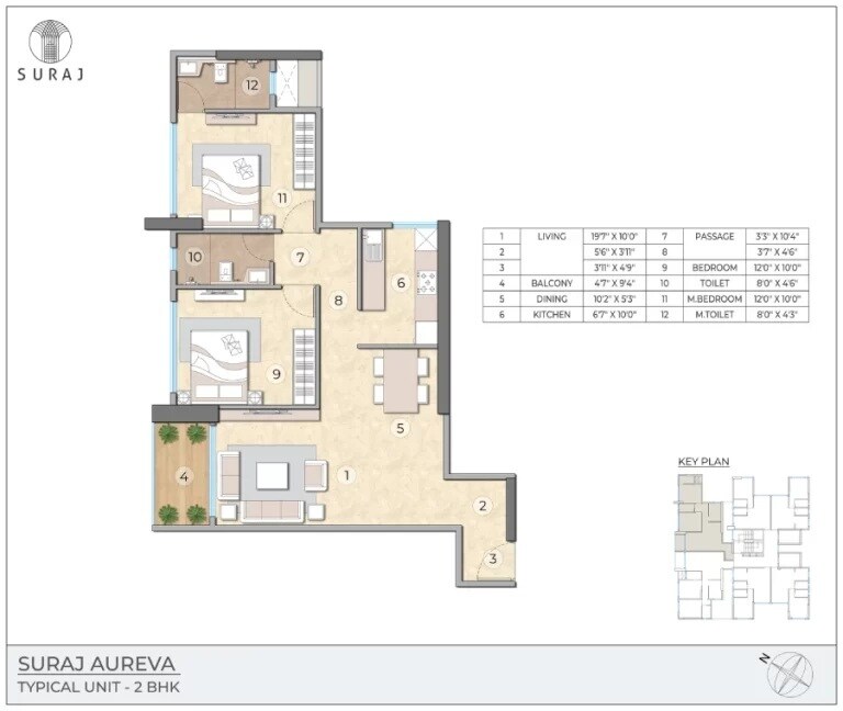 Floor plan of 2 BHK 806 Sq. Ft. Apartment in Suraj Aureva, Mumbai