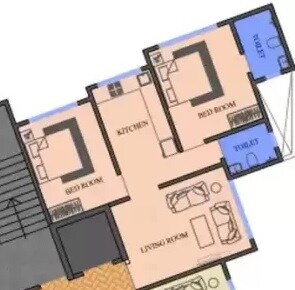 Floor plan of 2 BHK 893 Sq. Ft. Apartment in Suraj Ave Maria, Mumbai