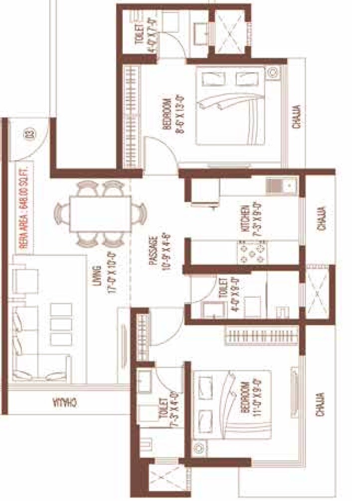 2 BHK 648 Sq. Ft. Apartment