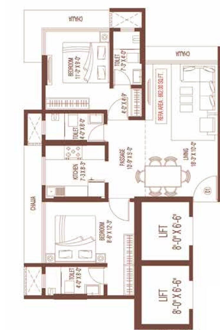 2 BHK 662 Sq. Ft. Apartment