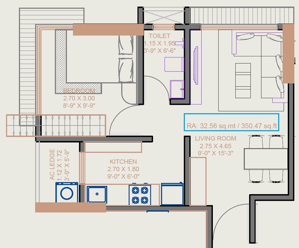 1 BHK 350 Sq. Ft. Apartment in Suraj Eterna