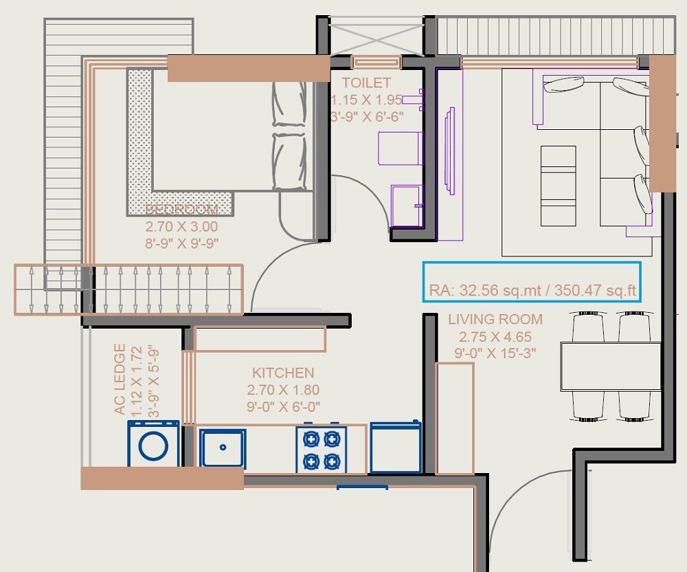 1 BHK 350 Sq. Ft. Apartment