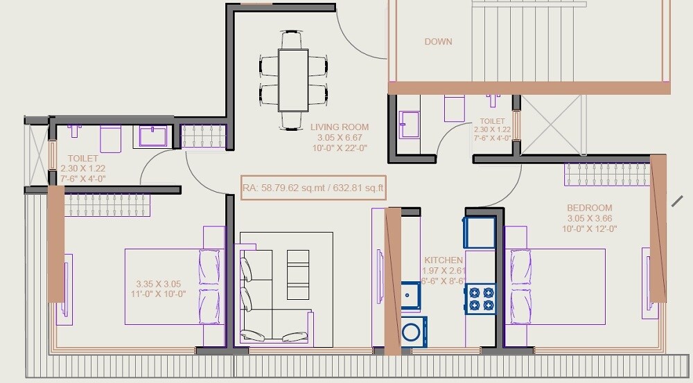 2 BHK 633 Sq. Ft. Apartment