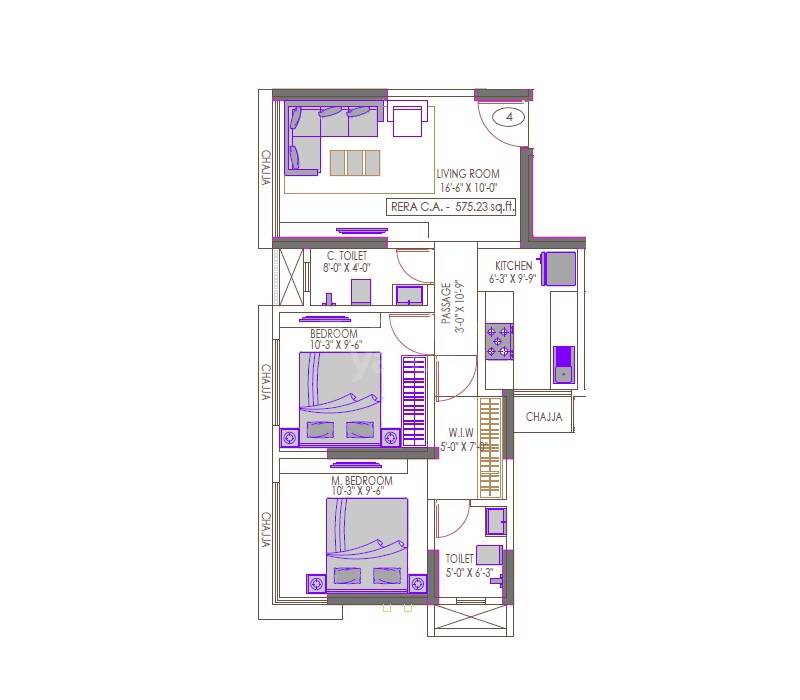 Floor plan of 2 BHK 575 Sq. Ft. Apartment in Suraj Lumina, Mumbai