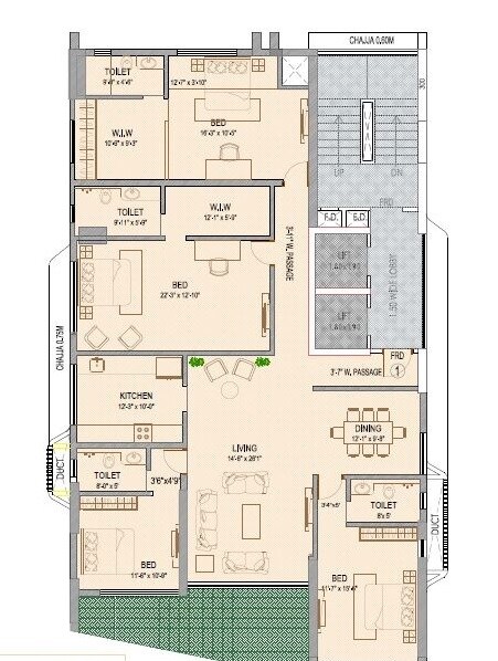 Floor plan of 4 BHK 1995 Sq. Ft. Apartment in Suraj Mangarish, Mumbai