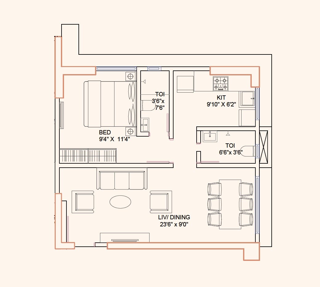 Floor plan of 1 BHK 500 Sq. Ft. Apartment in Suraj Parkview, Mumbai