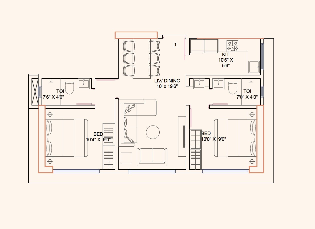Floor plan of 2 BHK 620 Sq. Ft. Apartment in Suraj Parkview, Mumbai