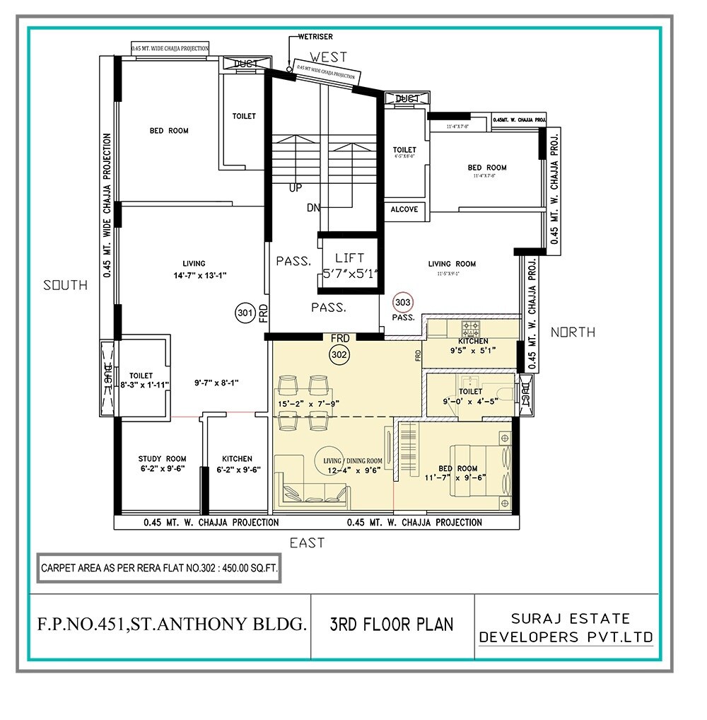 Floor plan of 1 BHK 450 Sq. Ft. Apartment in Suraj St Anthony Apartment, Mumbai