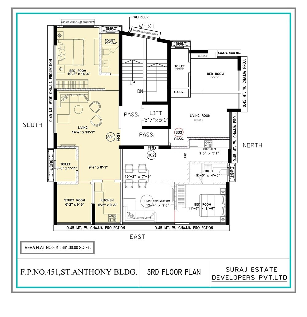 Floor plan of 2 BHK 661 Sq. Ft. Apartment in Suraj St Anthony Apartment, Mumbai