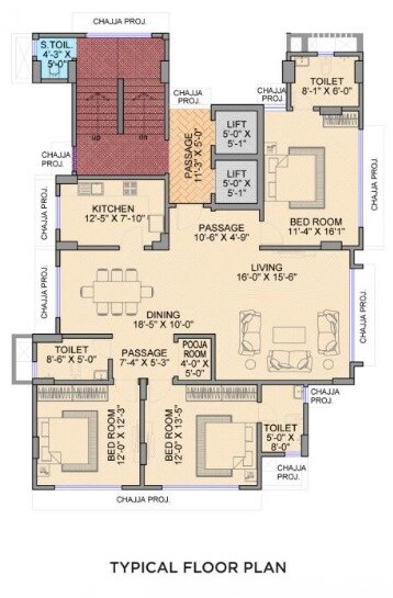 Floor plan of 3 BHK 1318 Sq. Ft. Apartment in Suraj Tranquil Bay 1, Mumbai