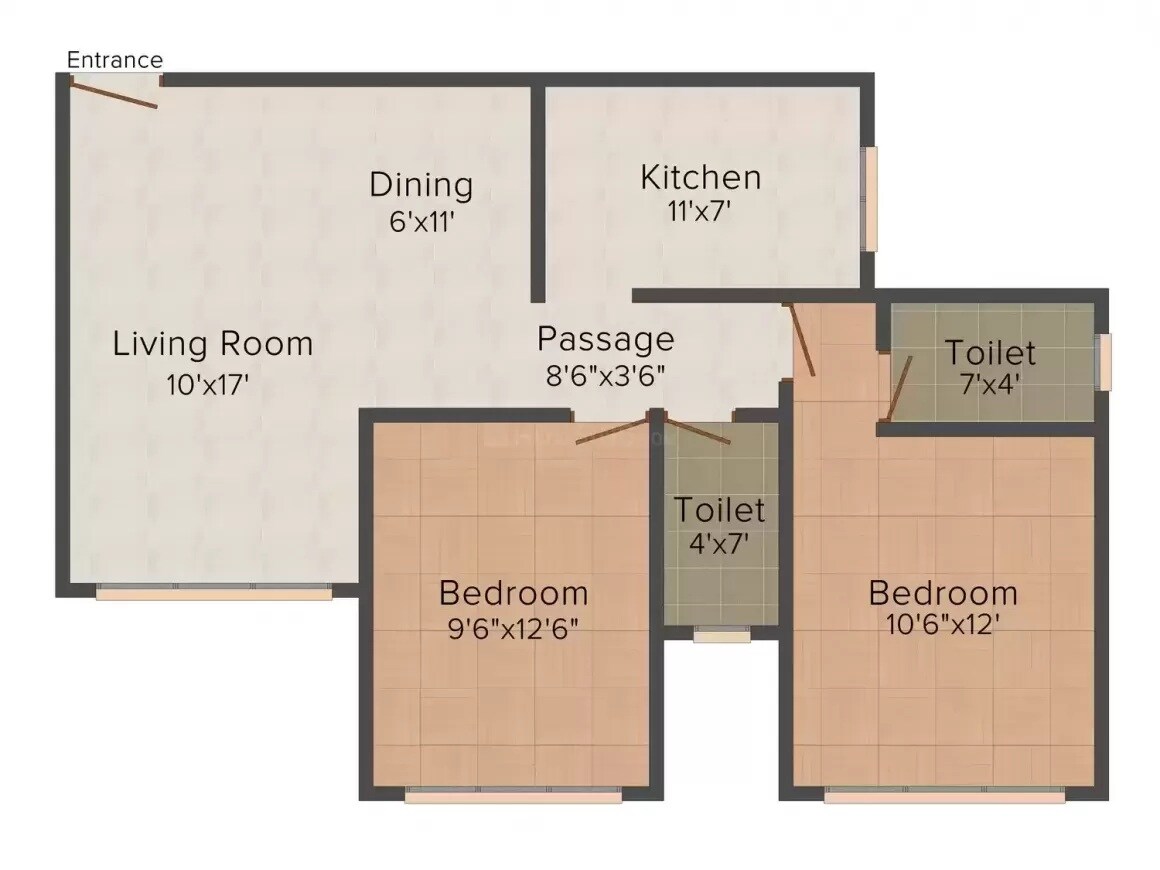 Floor plan of 2 BHK 1140 Sq. Ft. Apartment in Surbhi Complex, Mumbai