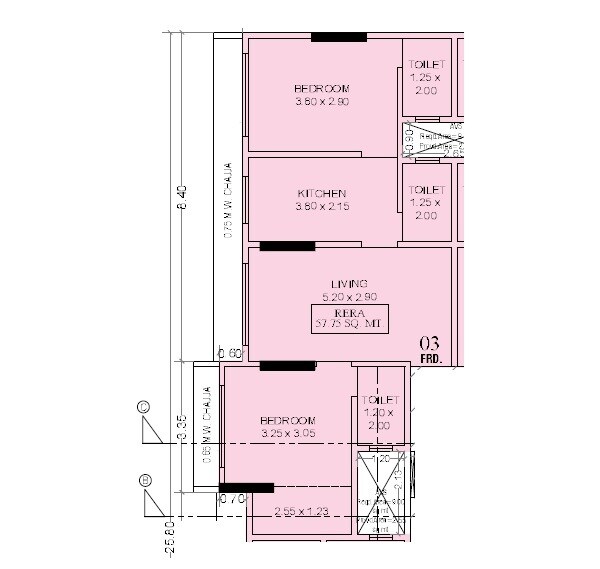Floor plan of 2 BHK 622 Sq. Ft. Apartment in Surbhi Rijin Enclave, Mumbai
