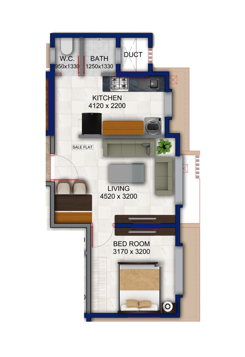 Floor plan of 1 BHK 420 Sq. Ft. Apartment in Surbhi Shiv Shreyas CHS, Mumbai