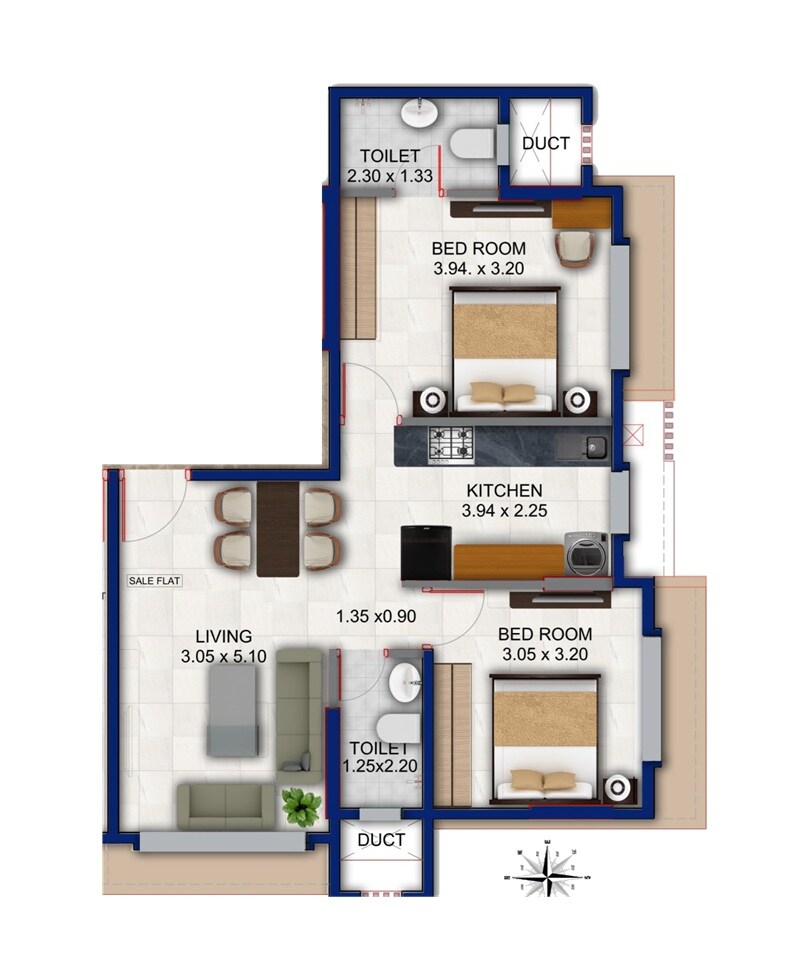Floor plan of 2 BHK 612 Sq. Ft. Apartment in Surbhi Shiv Shreyas CHS, Mumbai