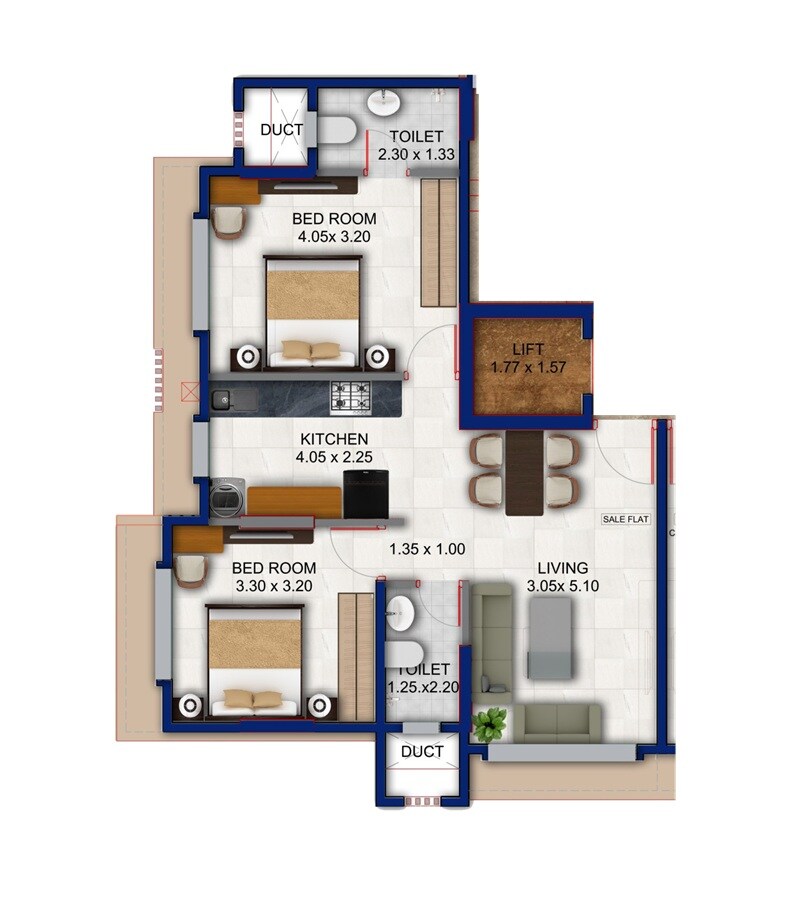 Floor plan of 2 BHK 717 Sq. Ft. Apartment in Surbhi Shiv Shreyas CHS, Mumbai