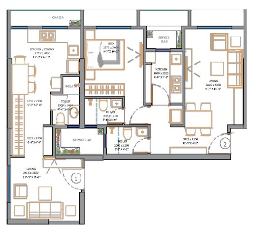 Floor plan of 1 BHK 427 Sq. Ft. Apartment in Sushanku Avenue 36, Mumbai