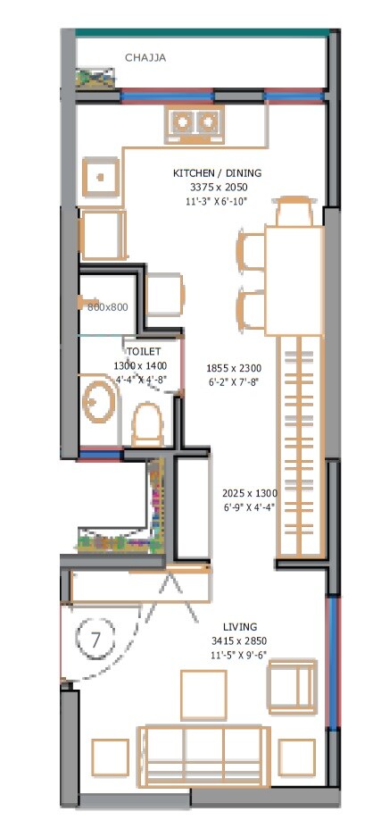 Floor plan of 279 Sq. Ft. Studio in Sushanku Avenue 36, Mumbai