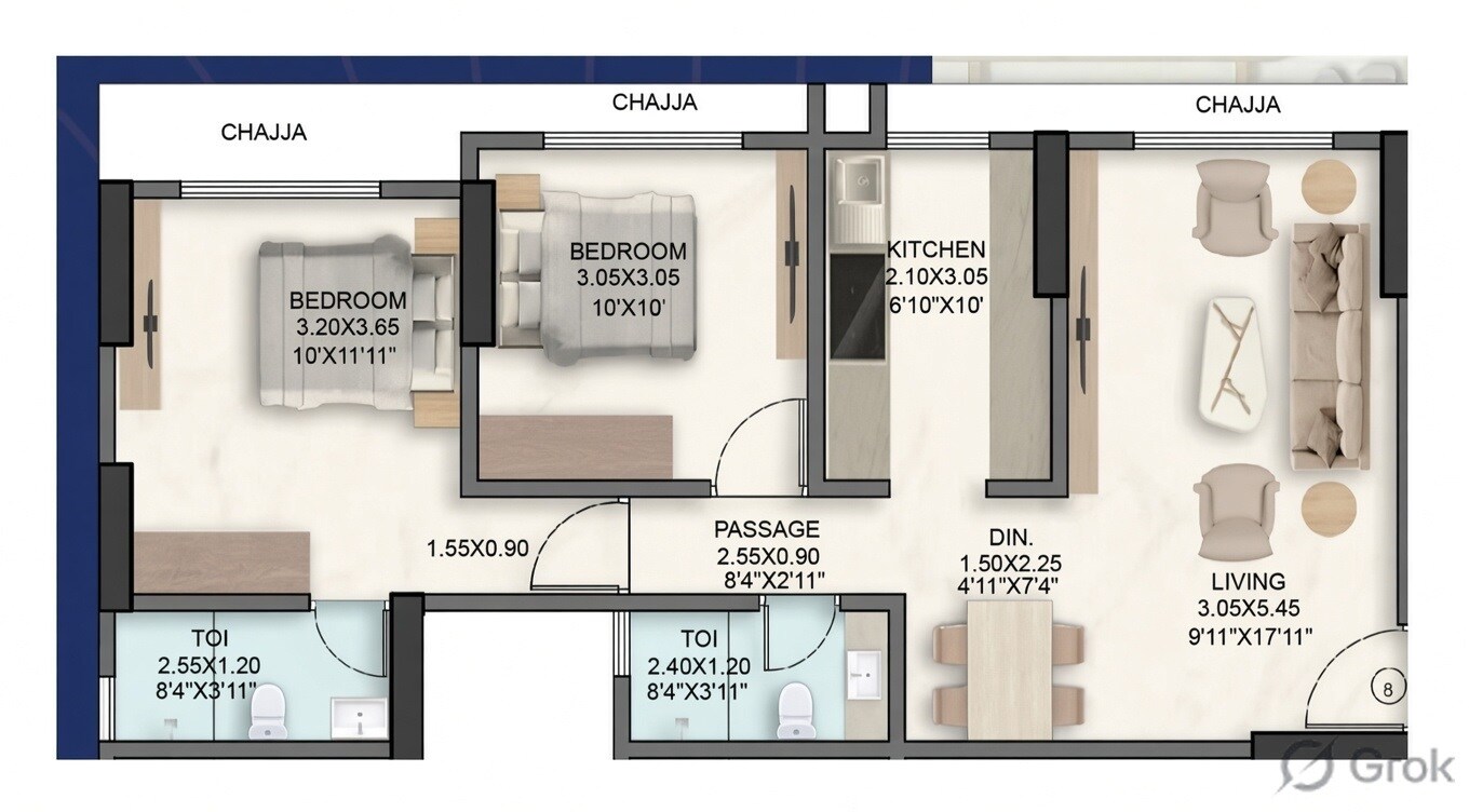 Floor plan of 2 BHK 537 Sq. Ft. Apartment in Sushanku Avenue 37, Mumbai