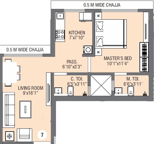 Floor plan of 1 BHK 420 Sq. Ft. Apartment in Suvasya Swastik Onyx, Mumbai