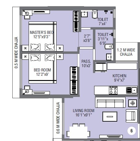 2 BHK 570 Sq. Ft. Apartment