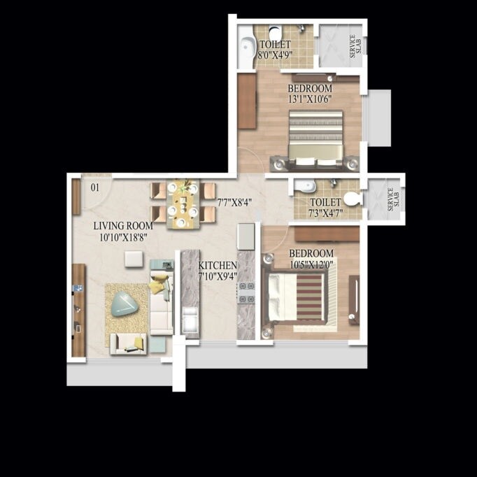Floor plan of 2 BHK 590 Sq. Ft. Apartment in Suvidha Garnet M19, Mumbai