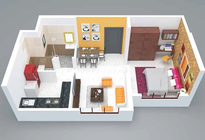 Floor plan of 1 BHK 482 Sq. Ft. Apartment in Suyog Jeevan Anand, Mumbai