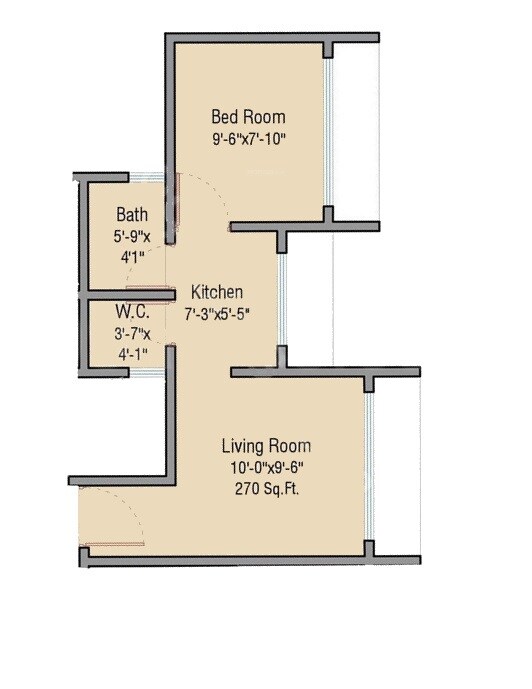 Floor plan of 1 BHK 300 Sq. Ft. Apartment in SV Shashwat Park, Mumbai