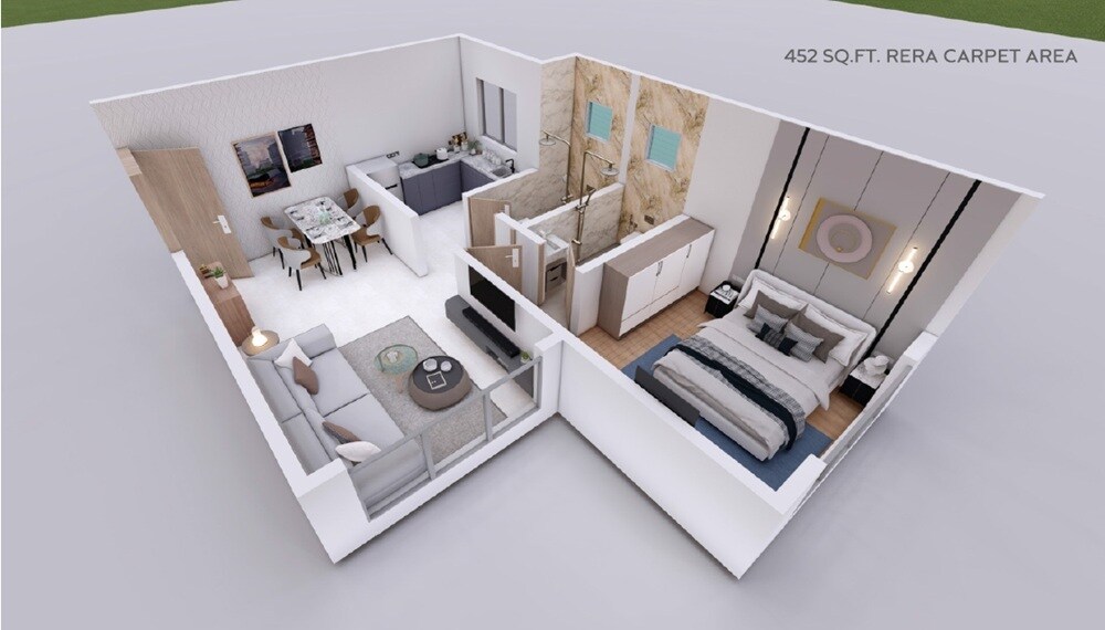Floor plan of 1 BHK 452 Sq. Ft. Apartment in Swami Rajanigandha CHS, Mumbai