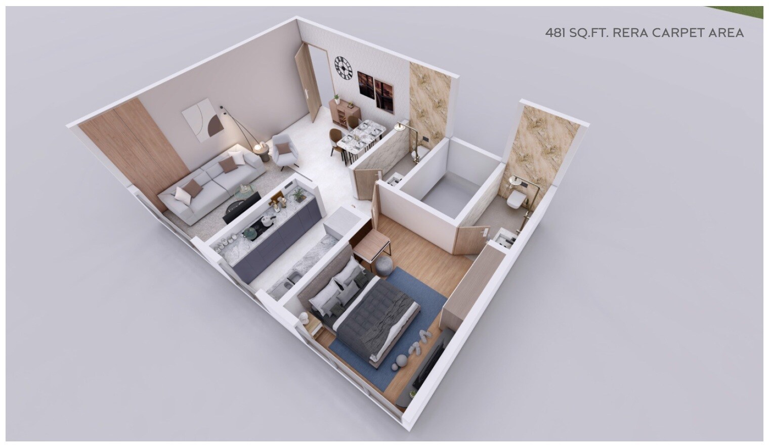 Floor plan of 1 BHK 481 Sq. Ft. Apartment in Swami Rajanigandha CHS, Mumbai