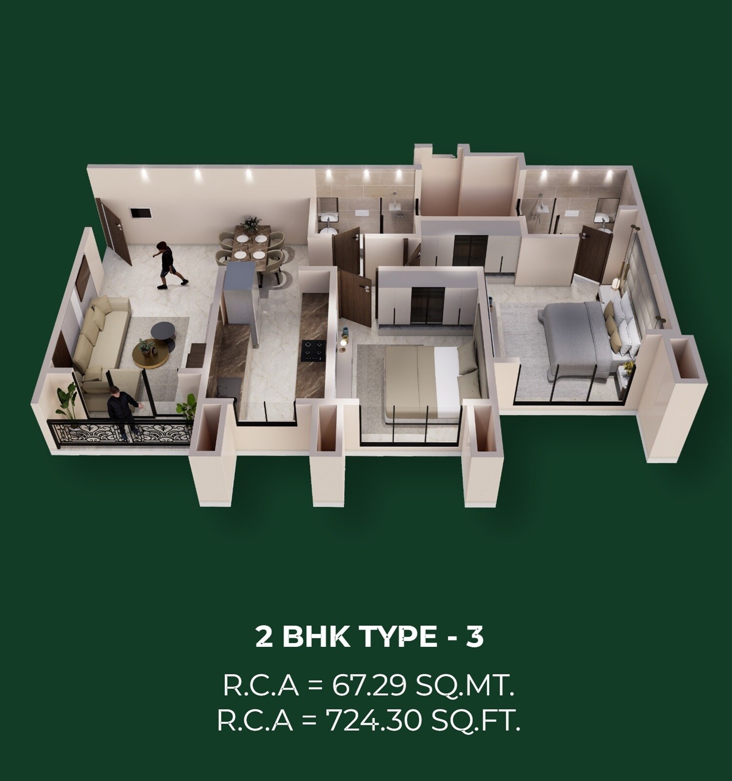 Floor plan of 2 BHK 724 Sq. Ft. Apartment in Swami Serene Elysia, Mumbai