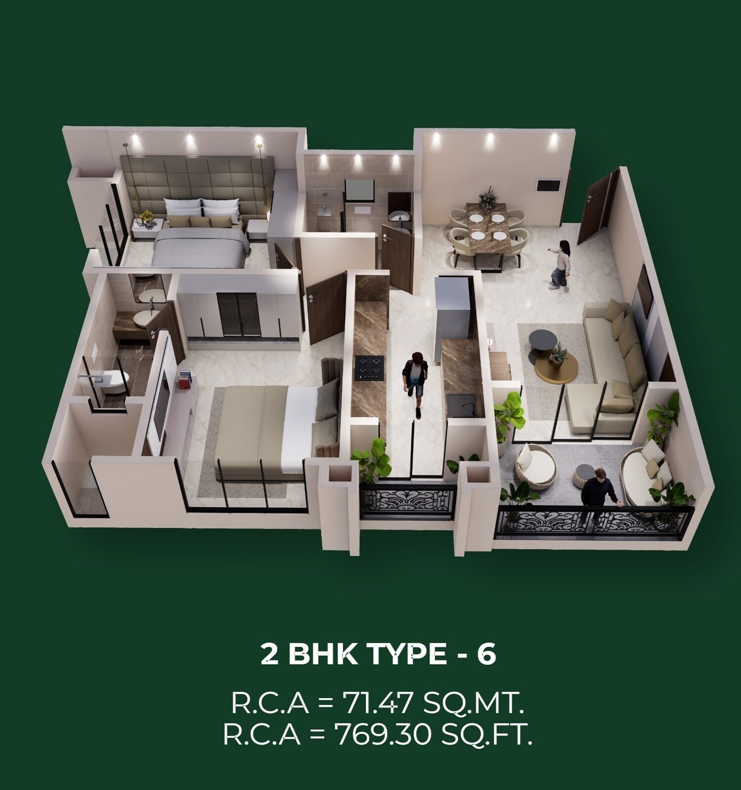 Floor plan of 2 BHK 769 Sq. Ft. Apartment in Swami Serene Elysia, Mumbai