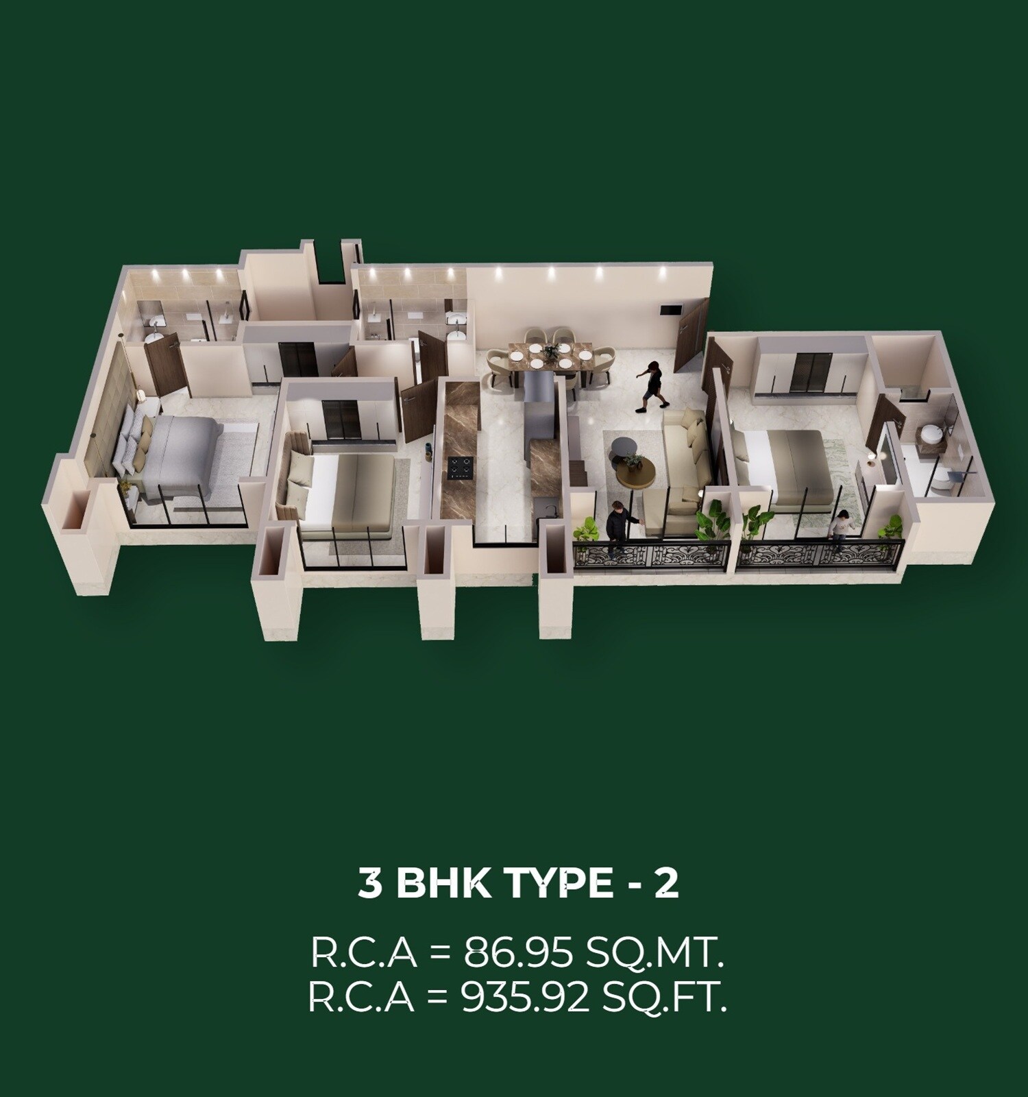 Floor plan of 3 BHK 935 Sq. Ft. Apartment in Swami Serene Elysia, Mumbai