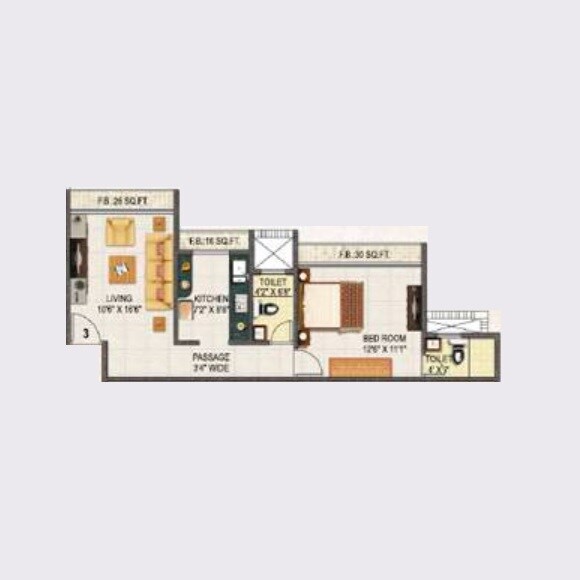 Floor plan of 1 BHK 511 Sq. Ft. Apartment in Swaraj Kalash, Mumbai