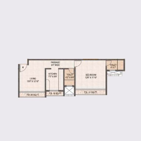 Floor plan of 1 BHK 532 Sq. Ft. Apartment in Swaraj Kalash, Mumbai