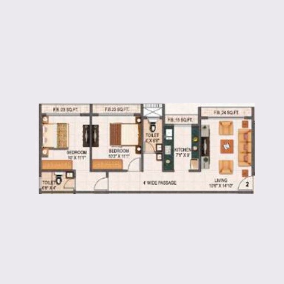 Floor plan of 2 BHK 706 Sq. Ft. Apartment in Swaraj Kalash, Mumbai