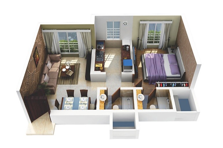 Floor plan of 1 BHK 370 Sq. Ft. Apartment in Swaroop Marvel Gold, Mumbai
