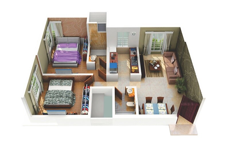 Floor plan of 2 BHK 577 Sq. Ft. Apartment in Swaroop Marvel Gold, Mumbai