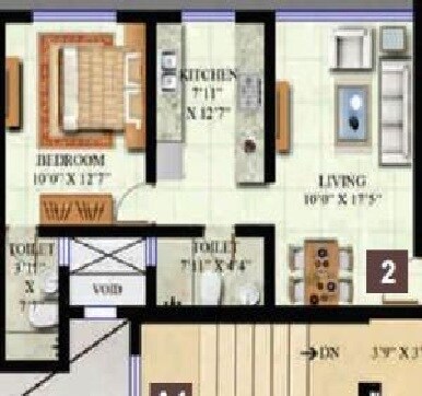 Floor plan of 1 BHK 470 Sq. Ft. Apartment in Swaroop Residency, Mumbai