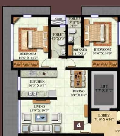 Floor plan of 2 BHK 765 Sq. Ft. Apartment in Swaroop Residency, Mumbai