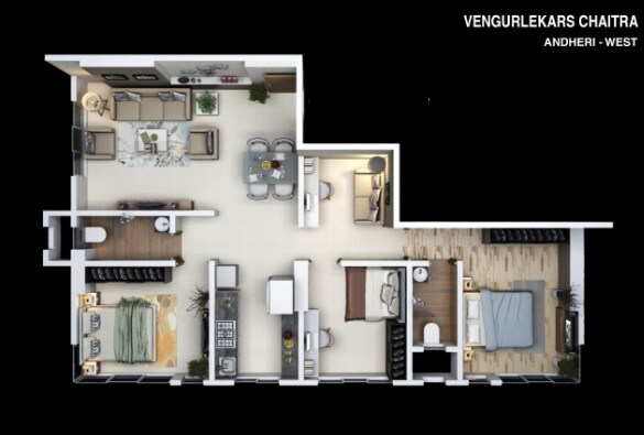 3 BHK 889 Sq. Ft. Apartment