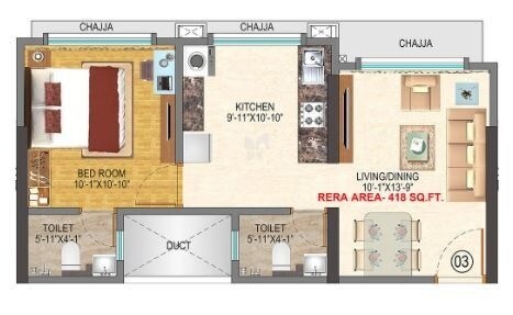 Floor plan of 1 BHK 418 Sq. Ft. Apartment in Swastik Emerald, Mumbai