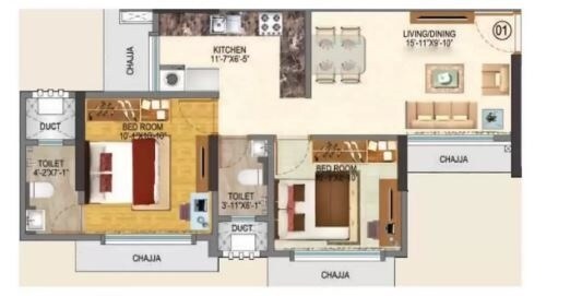 Floor plan of 2 BHK 503 Sq. Ft. Apartment in Swastik Emerald, Mumbai