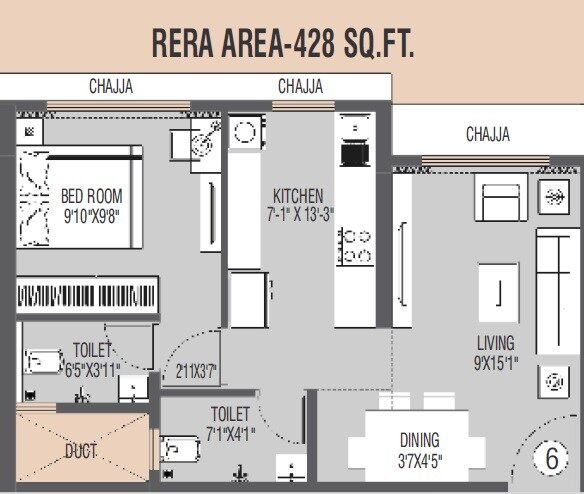 Floor plan of 1 BHK 428 Sq. Ft. Apartment in Swastik Platinum Apartment, Mumbai