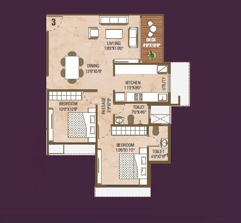 Floor plan of 3 BHK Apartment - 891 sq. ft. in Swastik Prabhasa, Mumbai