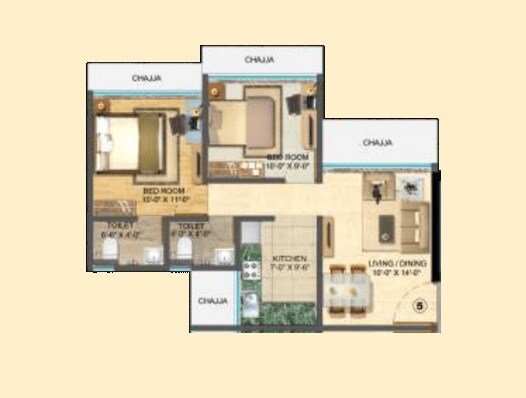 Floor plan of 2 BHK 627 Sq. Ft. Apartment in Swastik Sapphire, Mumbai