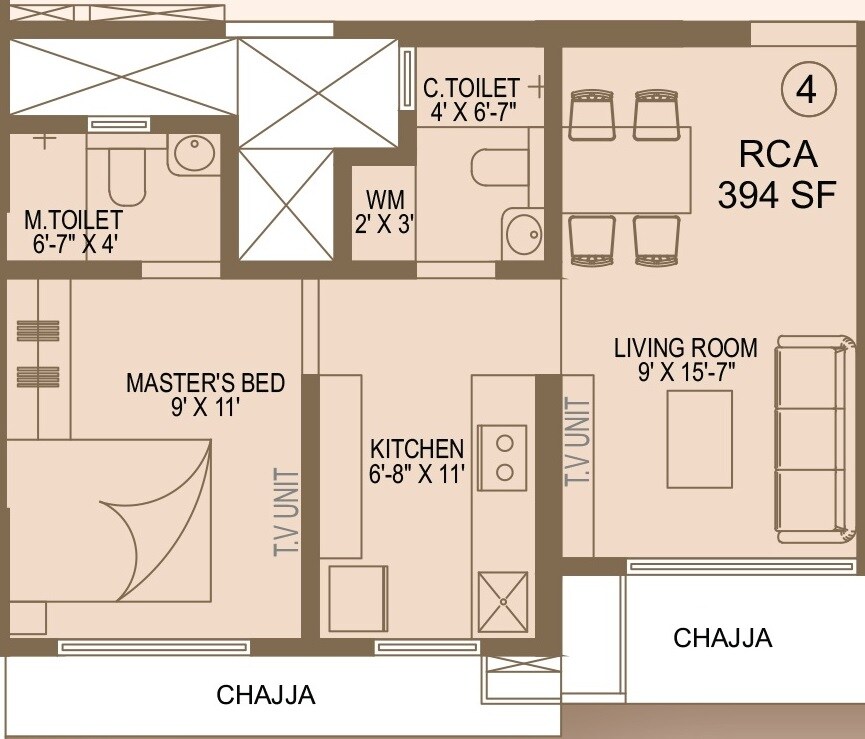 Floor plan of 1 BHK 394 Sq. Ft. Apartment in Swastik Tulip, Mumbai