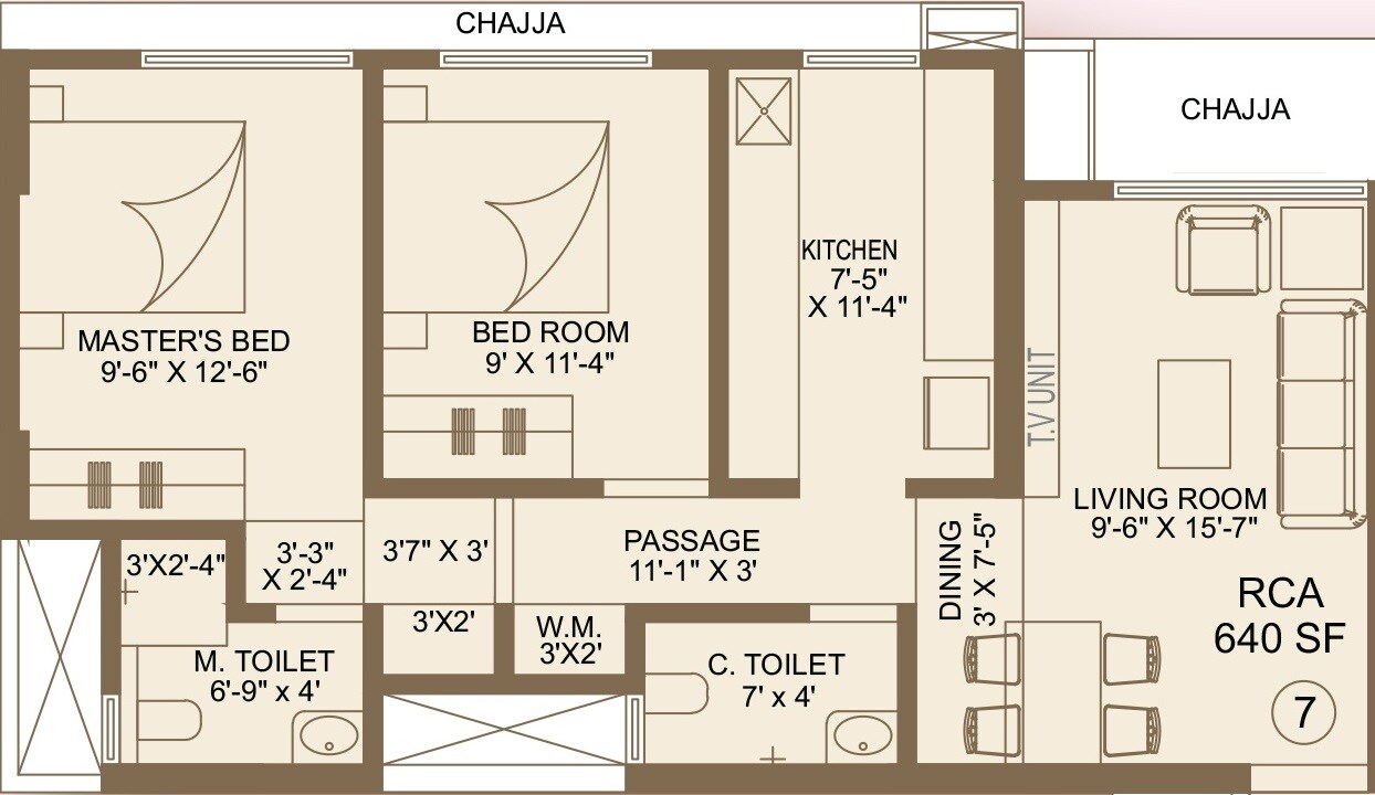 Floor plan of 2 BHK 639 Sq. Ft. Apartment in Swastik Tulip, Mumbai
