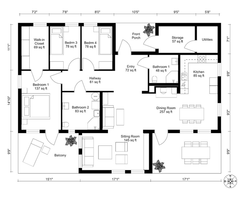 Floor plan of 4 BHK 2340 Sq. Ft. Apartment in Taksheel The Manor, Mumbai