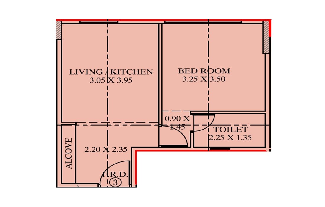 Floor plan of 1 BHK 377 Sq. Ft. Apartment in Tanishka Yog Matru Bhoomi, Mumbai